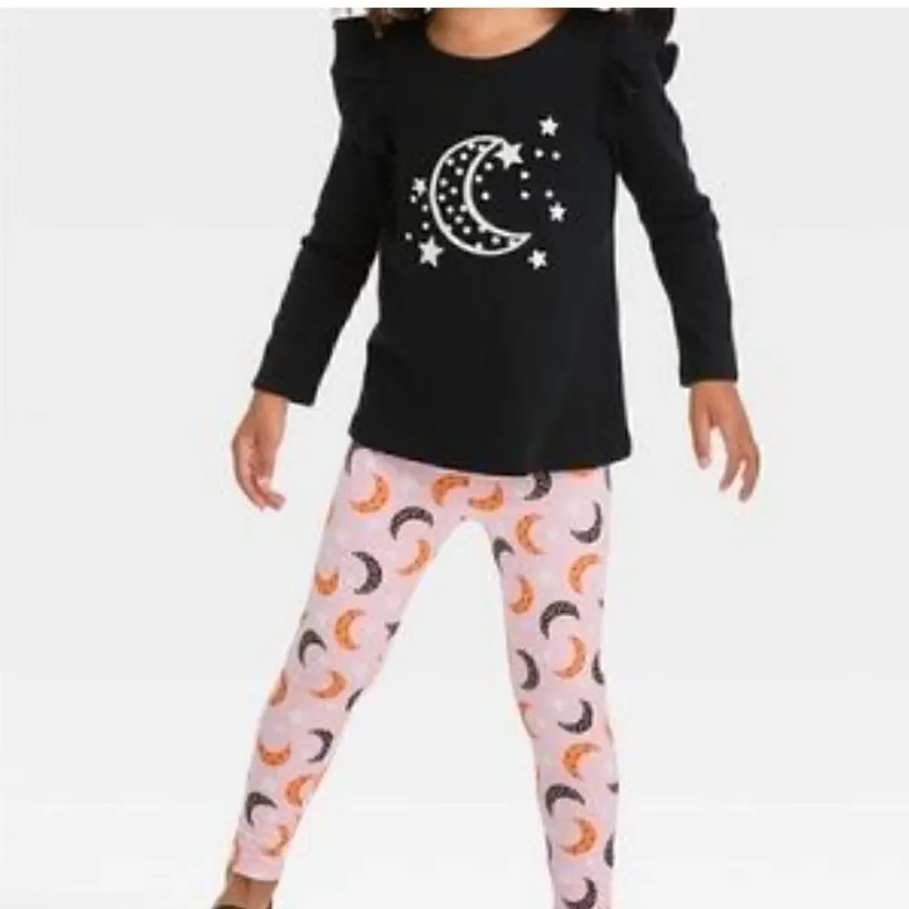 Nwt Girls' Moon 'Glow in the Dark'Long Sleeve Top & Leggings Set - Cat& Jack